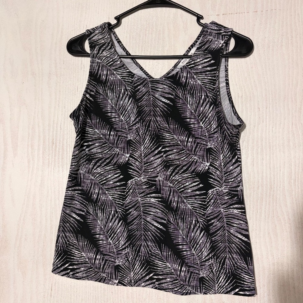 White House Black Market Tank Top Womens Small Black White Palm Prin B